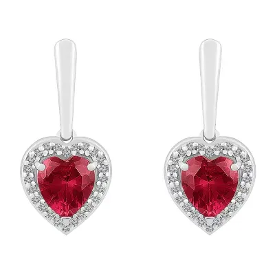 Lab Created Red Ruby Sterling Silver Heart Drop Earrings