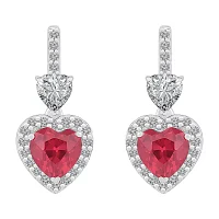 Lab Created Red Ruby Sterling Silver Heart Drop Earrings