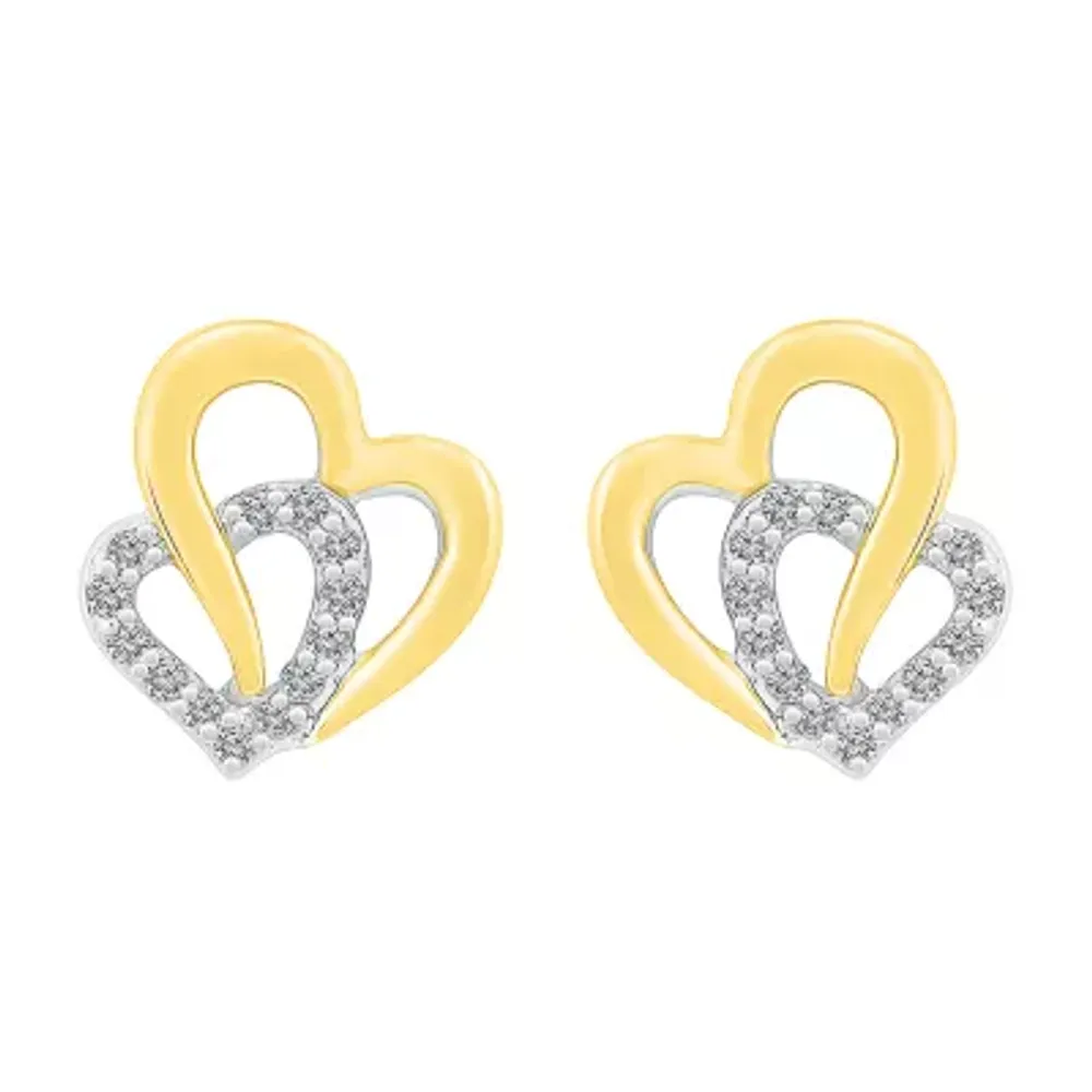 Lab Created White Sapphire 10K Gold Sterling Silver 12mm Heart Stud Earrings