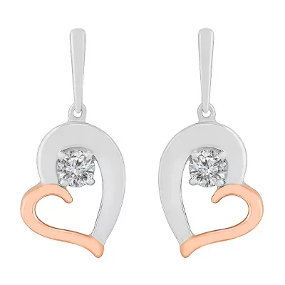 Lab Created White Sapphire 10K Gold Sterling Silver Heart Drop Earrings