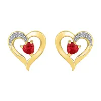 Diamond Accent Lab Created Red Ruby 10K Gold 13.5mm Heart Stud Earrings