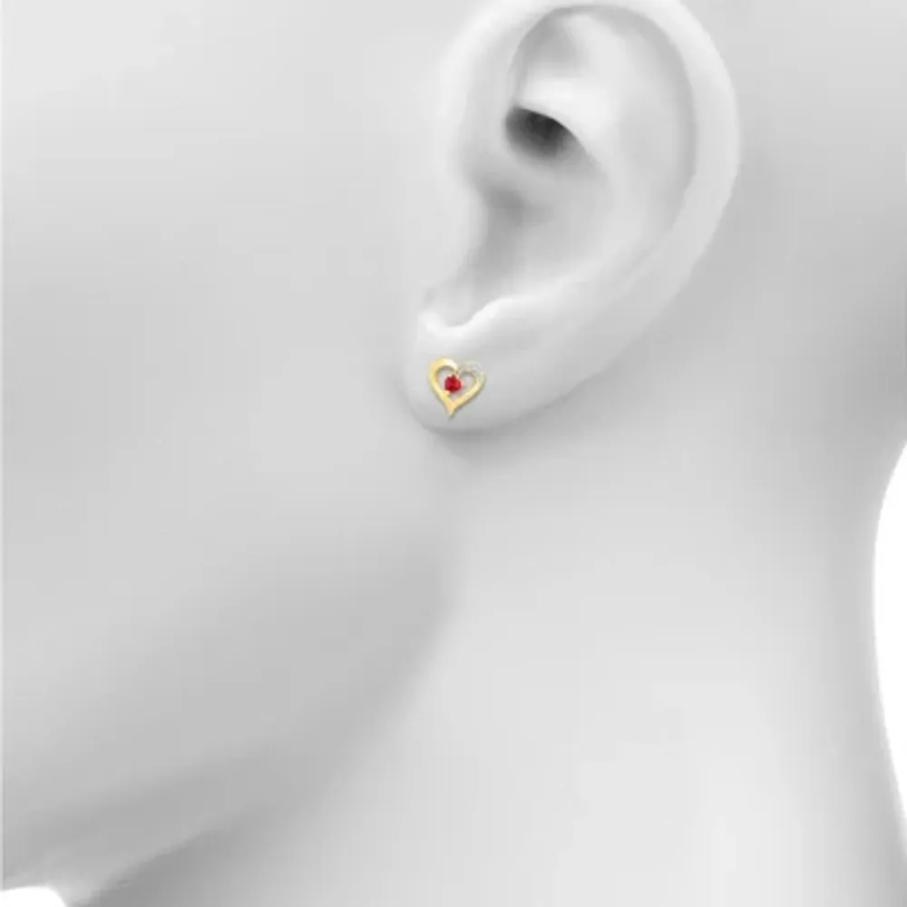 Diamond Accent Lab Created Red Ruby 10K Gold 13.5mm Heart Stud Earrings