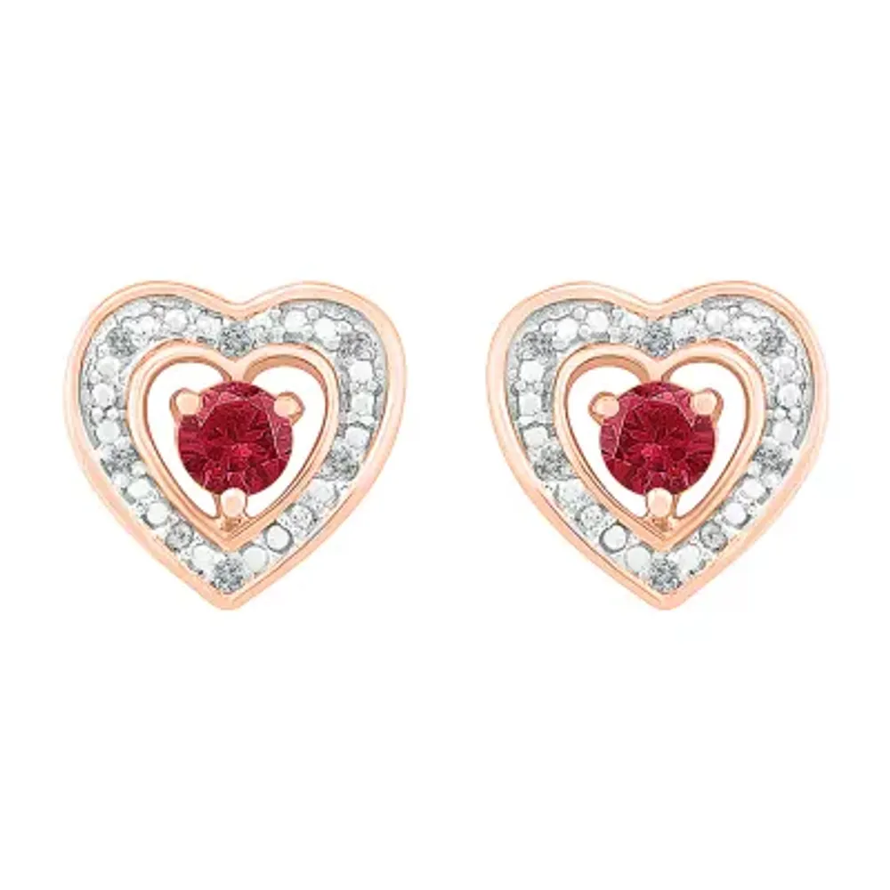 Diamond Accent Lab Created Red Ruby 10K Gold 9mm Heart Stud Earrings