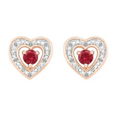 Diamond Accent Lab Created Red Ruby 10K Gold 9mm Heart Stud Earrings