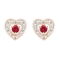 Diamond Accent Lab Created Red Ruby 10K Gold 9mm Heart Stud Earrings