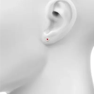 Diamond Accent Lab Created Red Ruby 10K Gold 9mm Heart Stud Earrings