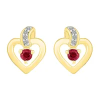 Diamond Accent Lab Created Red Ruby 10K Gold 12mm Heart Stud Earrings