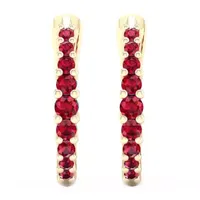 Lead Glass-Filled Red Ruby 10K Gold 16.1mm Hoop Earrings