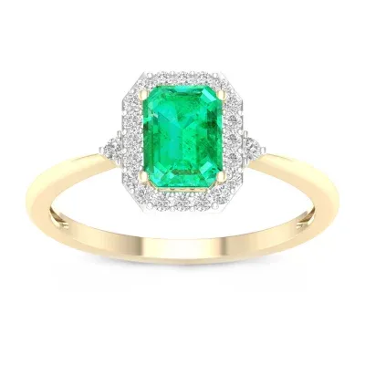 Womens 1/6 CT. T.W. Lab Created Green Emerald 10K Gold Cocktail Ring