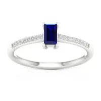 Womens Diamond Accent Genuine Blue Sapphire 10K Gold Promise Ring