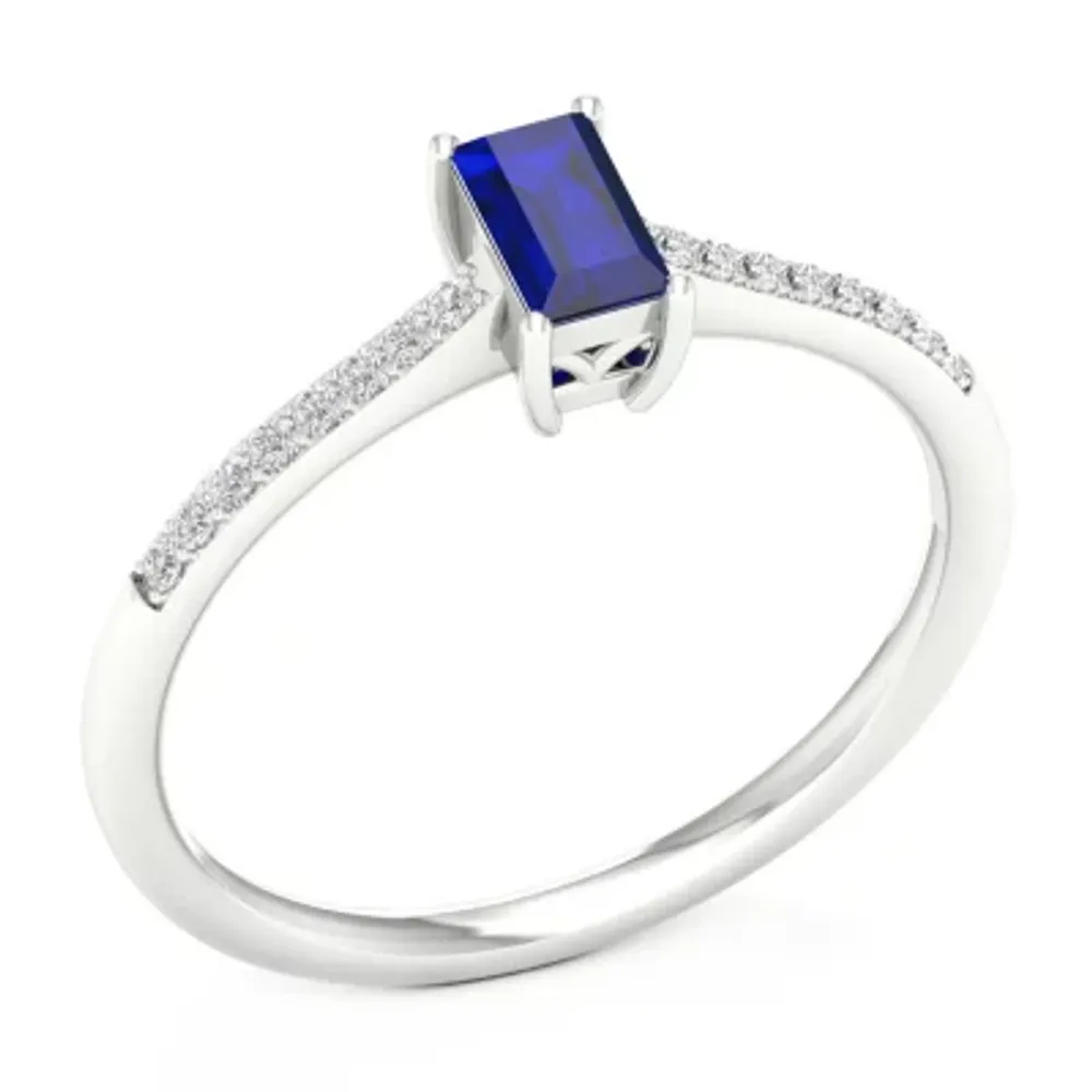 Womens Diamond Accent Genuine Blue Sapphire 10K Gold Promise Ring