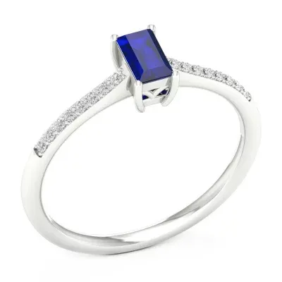 Womens Diamond Accent Genuine Blue Sapphire 10K Gold Promise Ring