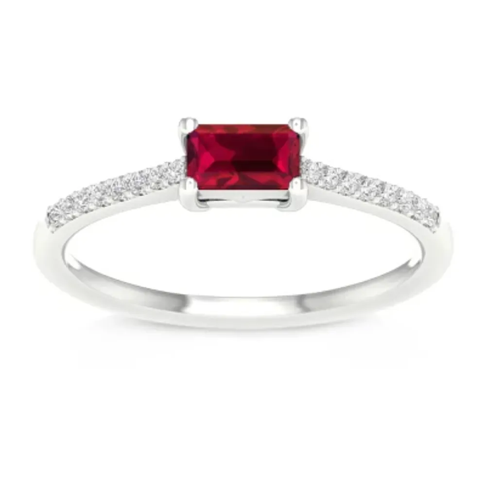 Womens Diamond Accent Lead Glass-Filled Red Ruby 10K Gold Promise Ring