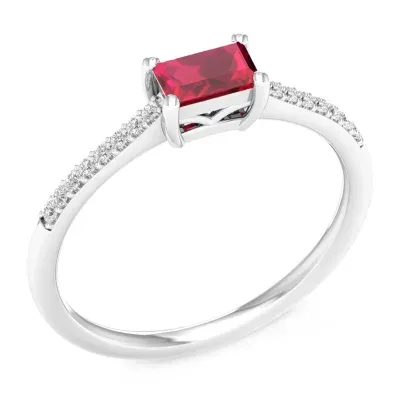 Womens Diamond Accent Lead Glass-Filled Red Ruby 10K Gold Promise Ring