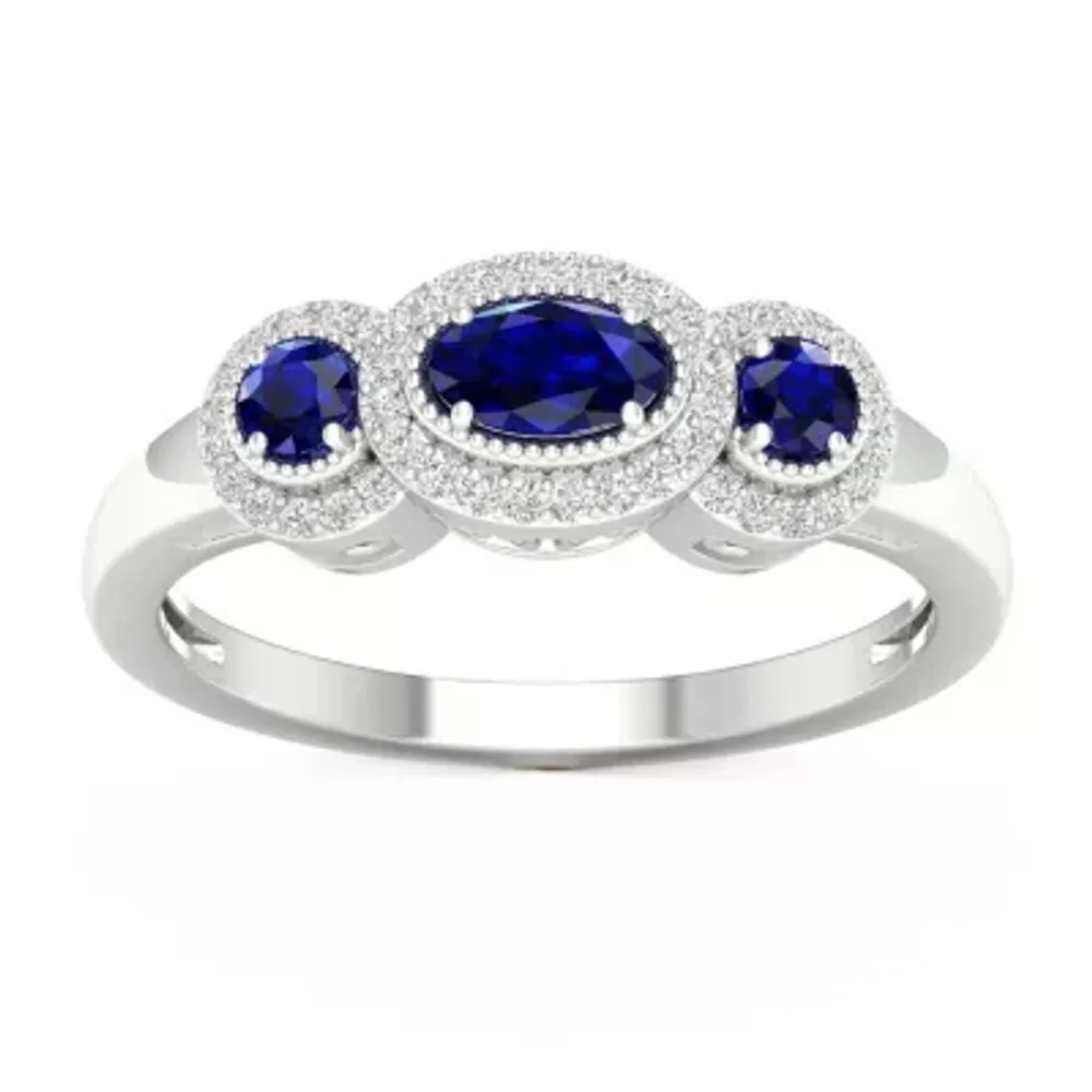 Womens 1/8 CT. T.W. Genuine Blue Sapphire 10K Gold 3-Stone Cocktail Ring