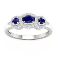 Womens 1/8 CT. T.W. Genuine Blue Sapphire 10K Gold 3-Stone Cocktail Ring