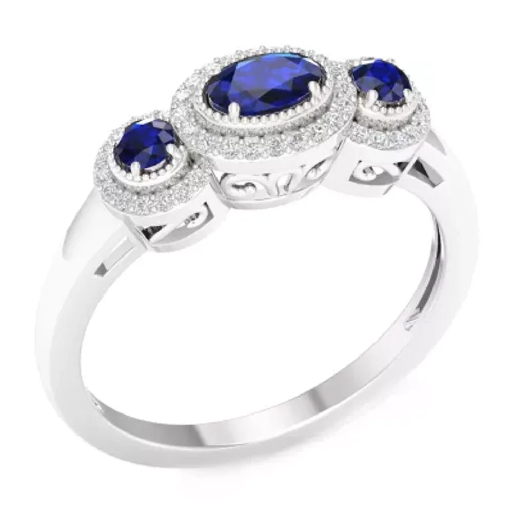 Womens 1/8 CT. T.W. Genuine Blue Sapphire 10K Gold 3-Stone Cocktail Ring