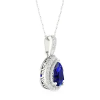 Womens Diamond Accent Genuine Blue Sapphire 10K Gold Pendant Necklace