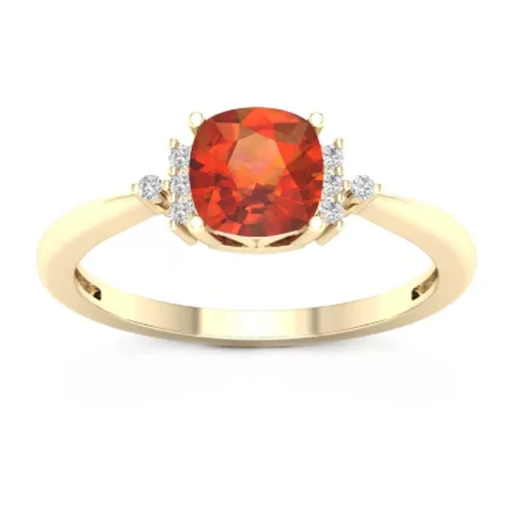 Womens Diamond Accent Genuine Orange Citrine 10K Gold Cocktail Ring