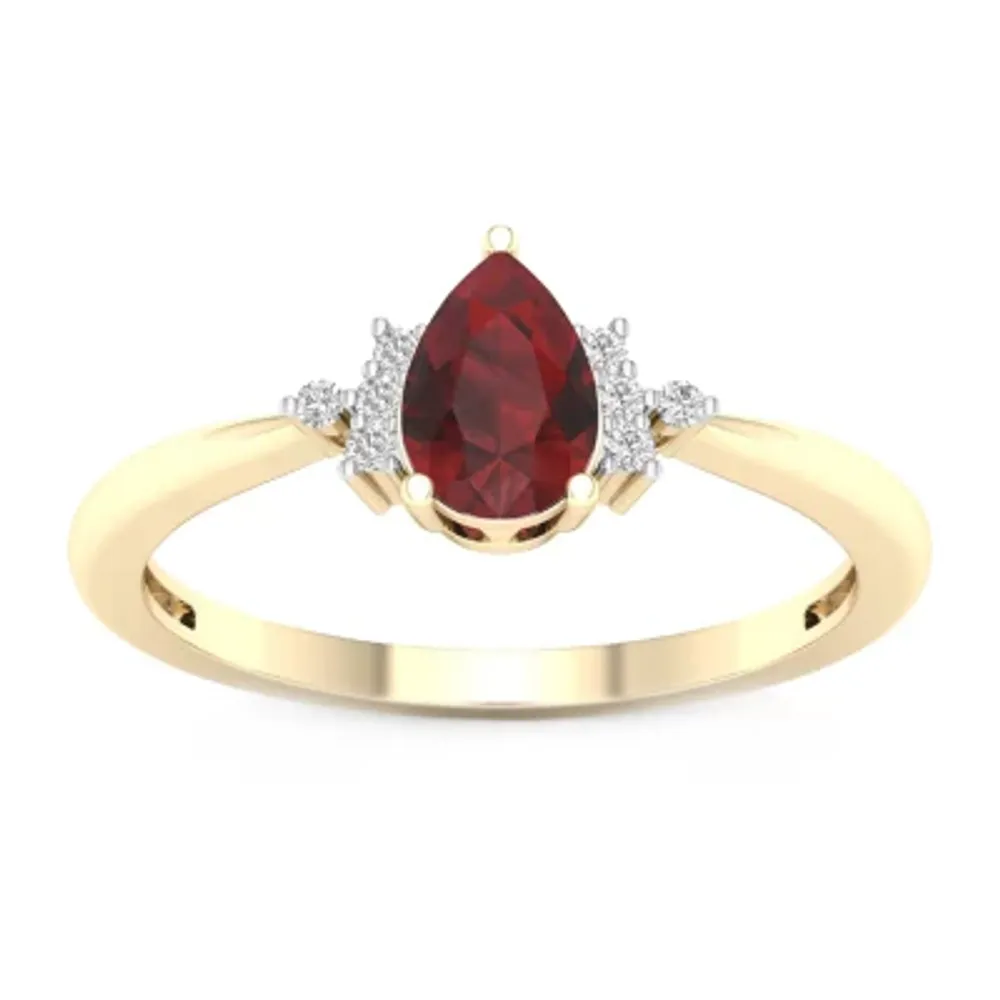 Womens Diamond Accent Genuine Red Garnet 10K Gold Cocktail Ring