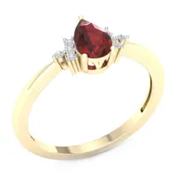 Womens Diamond Accent Genuine Red Garnet 10K Gold Cocktail Ring