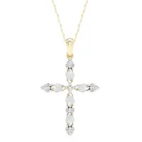 Womens Lab Created Multi Color Opal & 1/10 CT. T.W. Genuine Diamond 10K Gold Cross Pendant