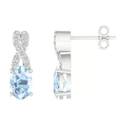 Diamond Accent Genuine Blue Aquamarine 10K Gold Drop Earrings