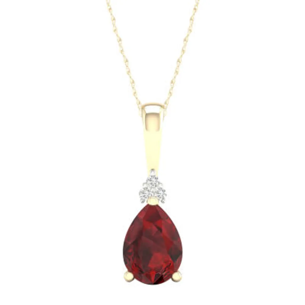 Womens Diamond Accent Genuine Red Garnet 10K Gold Pendant Necklace