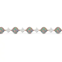 Diamond Accent Genuine White Opal 10K Gold Over Silver 7 Inch Tennis Bracelet