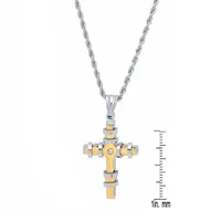 Steeltime Mens 2 1/4 CT. T.W. Simulated White Cubic Zirconia 18K Gold Over Stainless Steel Cross Pendant Necklace