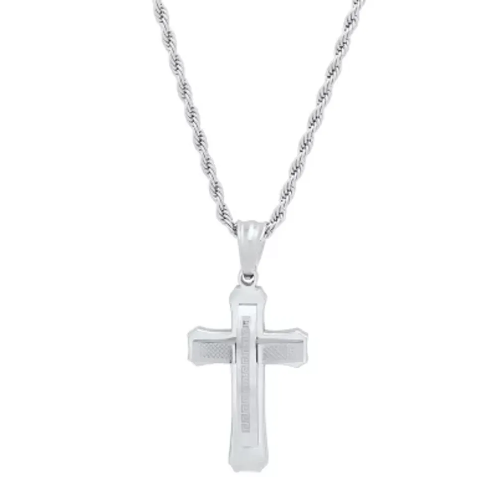 Mens Stainless Steel Cross Dog Tag Pendant Necklace - JCPenney