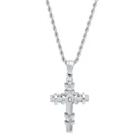 Steeltime Mens 2 1/4 CT. T.W. Simulated White Cubic Zirconia Stainless Steel Cross Pendant Necklace