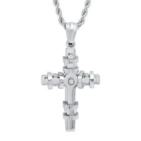 Steeltime Mens 2 1/4 CT. T.W. Simulated White Cubic Zirconia Stainless Steel Cross Pendant Necklace