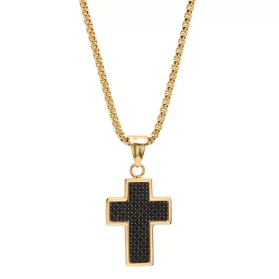 Steeltime Mens 18K Gold Over Stainless Steel Cross Pendant Necklace