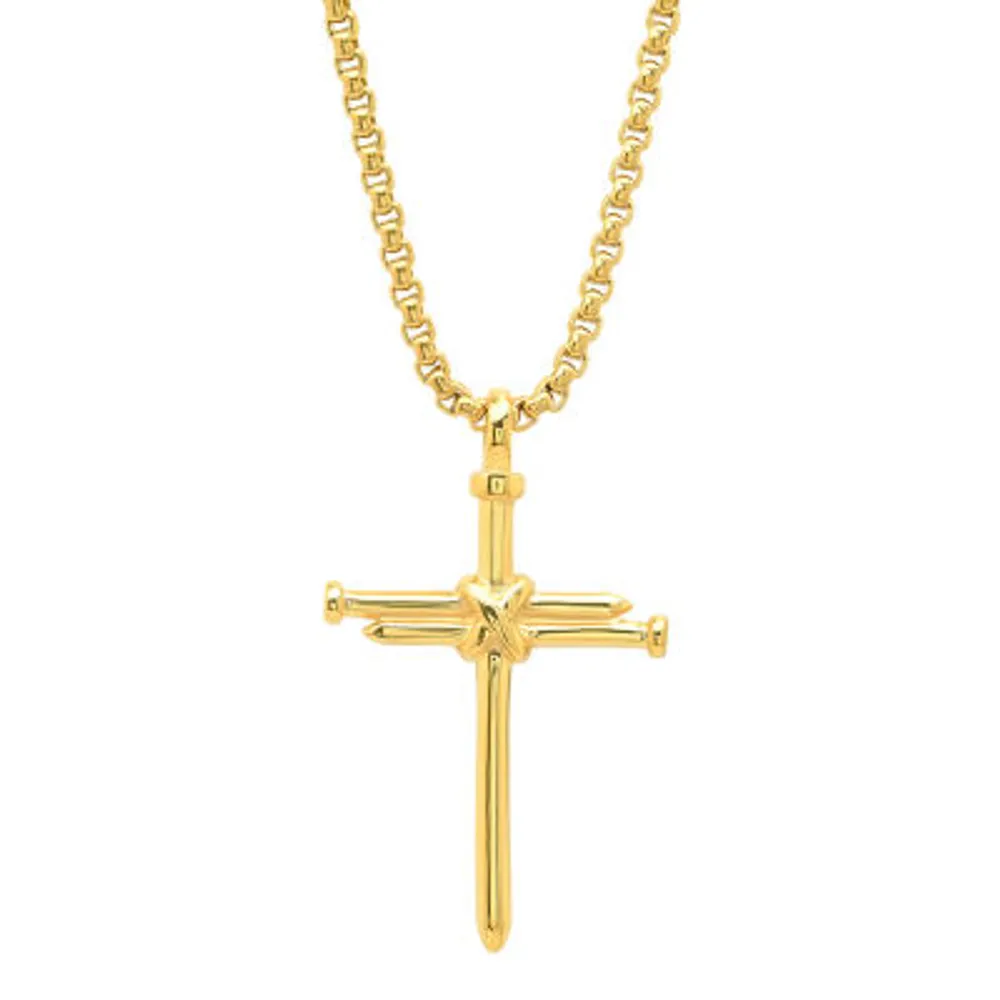 Steeltime Mens 18K Gold Over Stainless Steel Cross Pendant Necklace