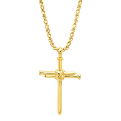 Steeltime Mens 18K Gold Over Stainless Steel Cross Pendant Necklace