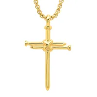 Steeltime Mens 18K Gold Over Stainless Steel Cross Pendant Necklace