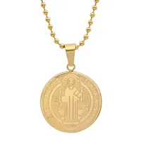 Steeltime Saint Benedict Medal Mens 18K Gold Over Stainless Steel Round Pendant Necklace