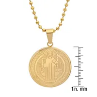 Steeltime Saint Benedict Medal Mens 18K Gold Over Stainless Steel Round Pendant Necklace