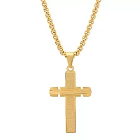 Steeltime Mens 18K Gold Over Stainless Steel Cross Pendant Necklace