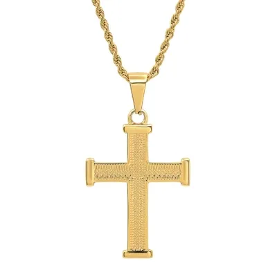 FINE JEWELRY Mens 18K Gold Stainless Steel Cross Pendant Necklace