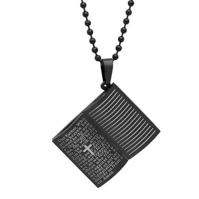 Steeltime Open Bible Lord'S Prayer Mens Stainless Steel Pendant Necklace