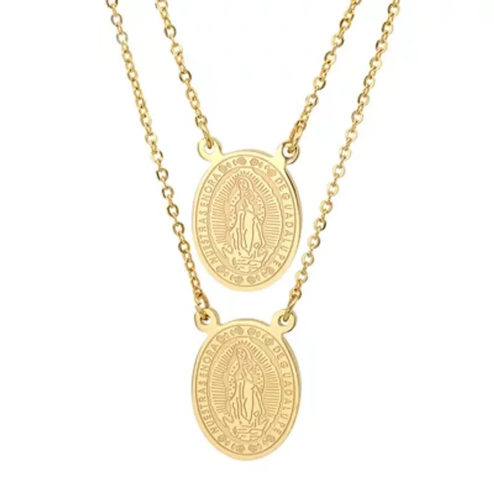 Steeltime Lady Of Guadalupe Mens 18K Gold Over Stainless Steel Oval Pendant Necklace