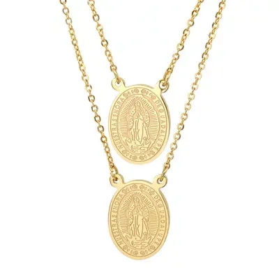 Steeltime Lady Of Guadalupe Mens 18K Gold Over Stainless Steel Oval Pendant Necklace