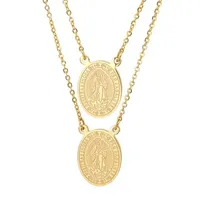 Steeltime Lady Of Guadalupe Mens 18K Gold Over Stainless Steel Oval Pendant Necklace