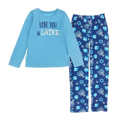 Secret Santa Hanukkah Family Unisex Crew Neck Long Sleeve 2-pc. Matching Family Pajama Sets