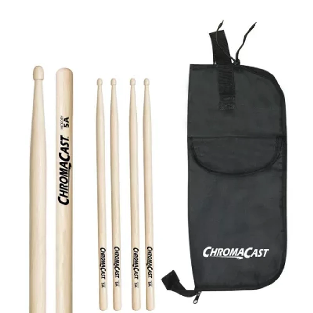 ChromaCast 5A 3 Pairs of Hickory Drumsticks with Bag