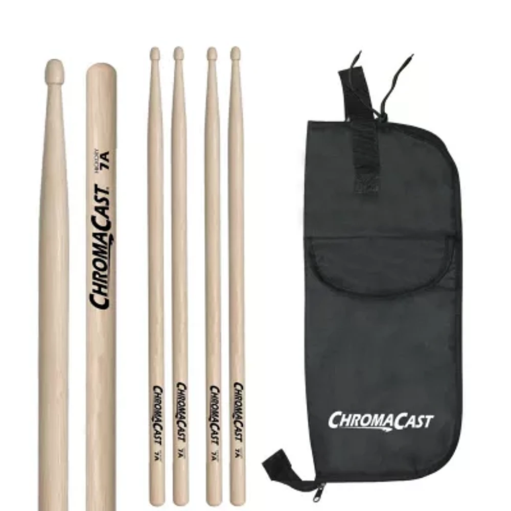 ChromaCast 7A 3 Pairs of Hickory Drumsticks with Bag