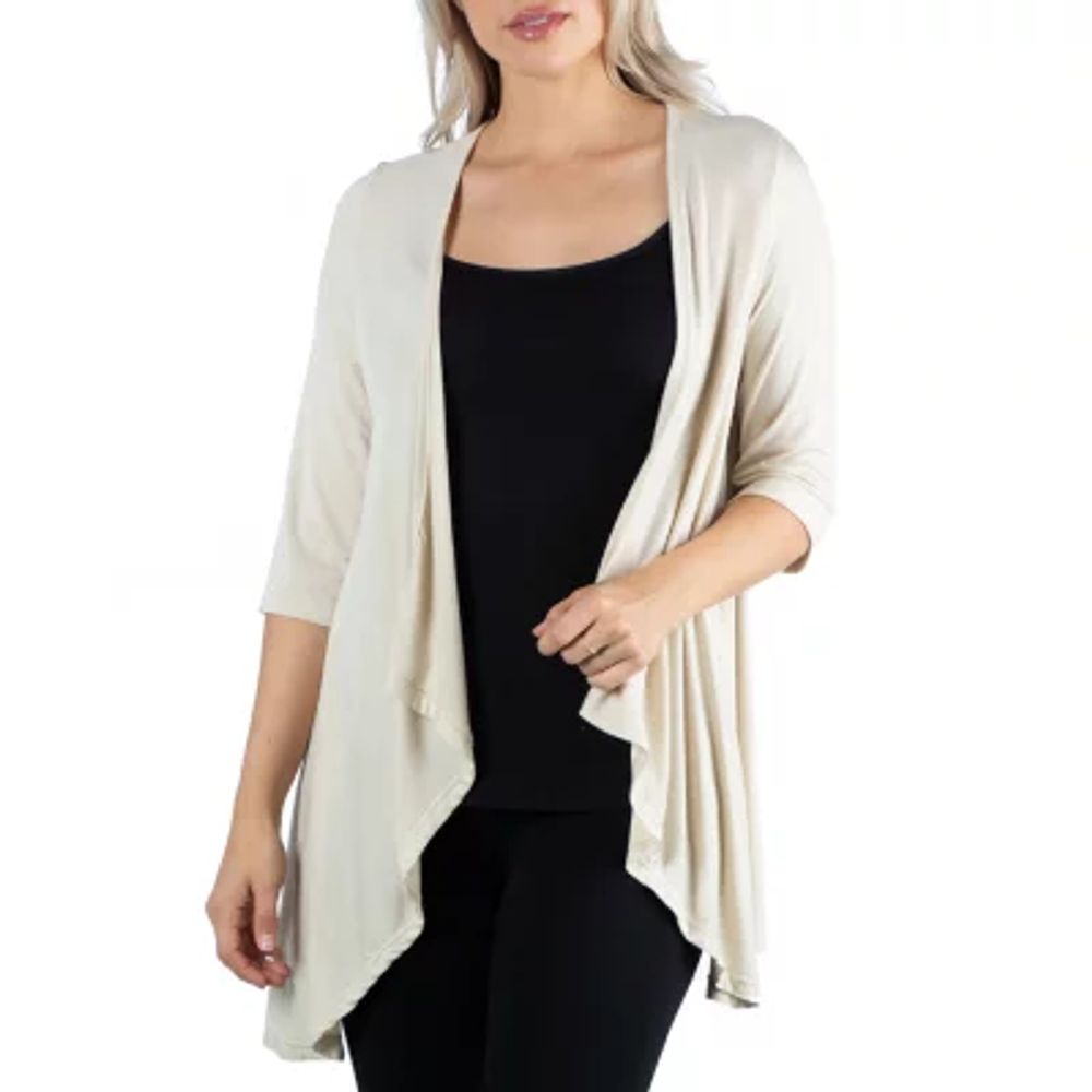 24/7 Comfort Apparel 3/4 Length Sleeve Open Cardigan