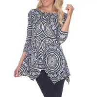 White Mark Womens Round Neck 3/4 Sleeve Tunic Top